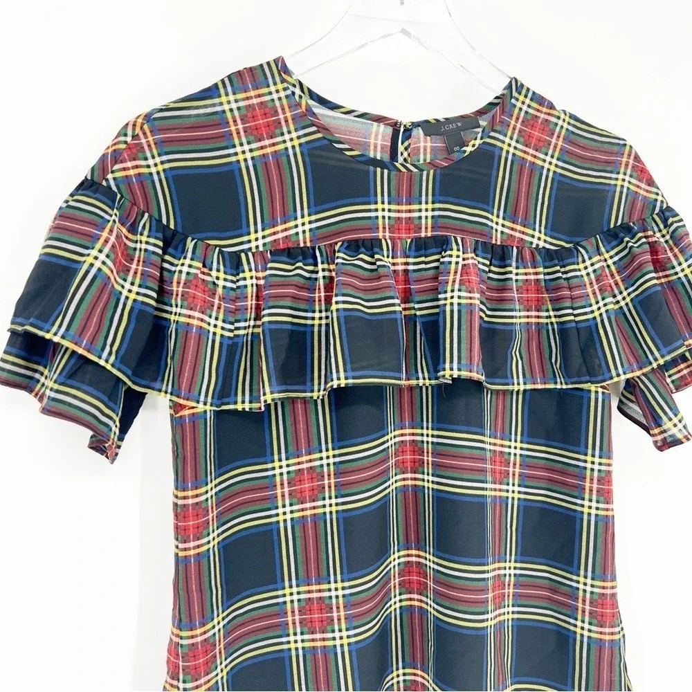 J. Crew Edie Tartan Plaid Ruffle Preppy Blouse 00